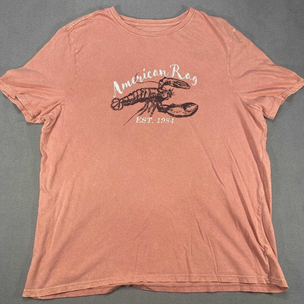 American Rag Men's XL T-Shirt Orange Coral Lobster Summer Coastal